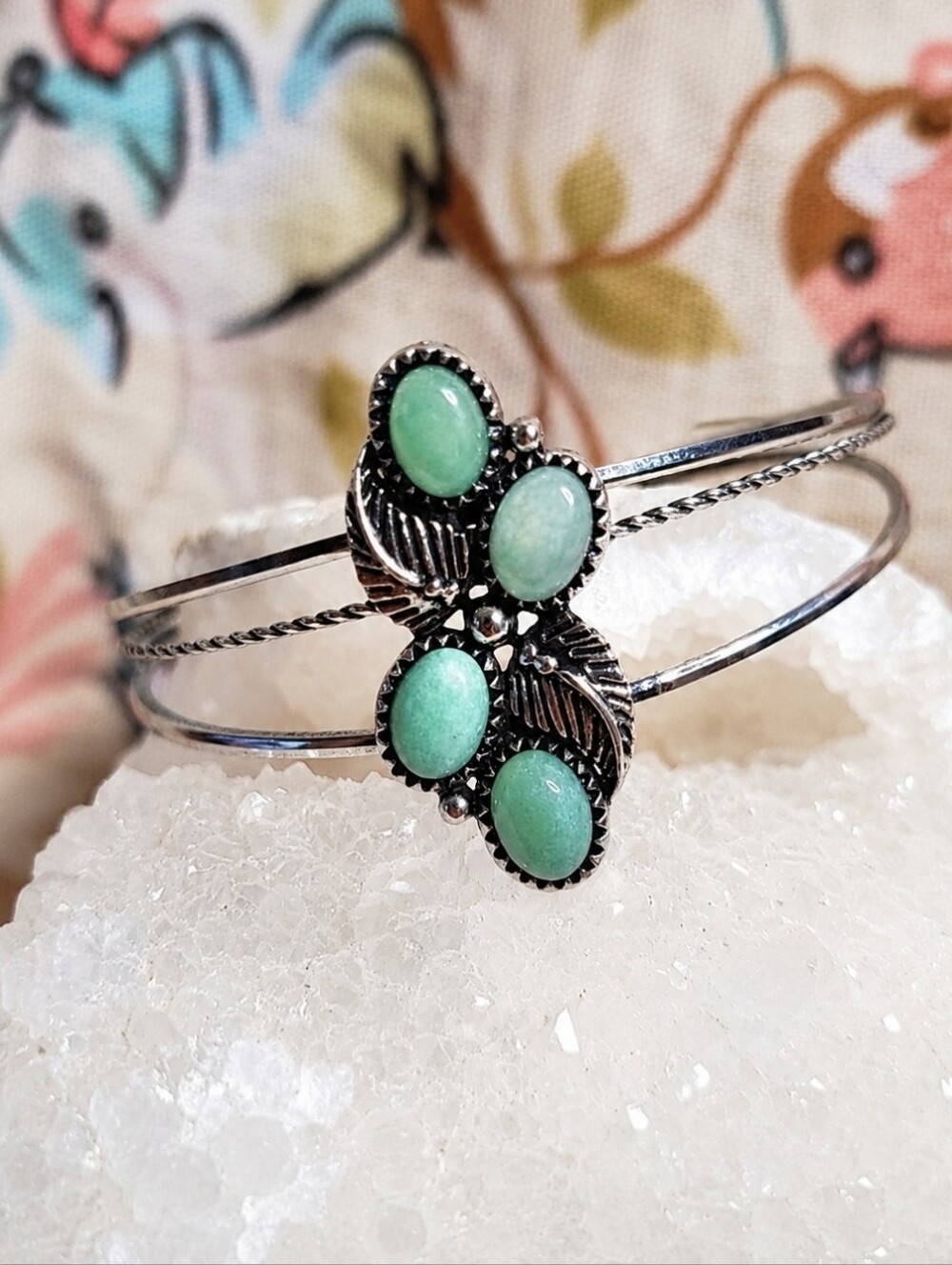 Vintage Silver Bracelet with Green Turquoise Stones